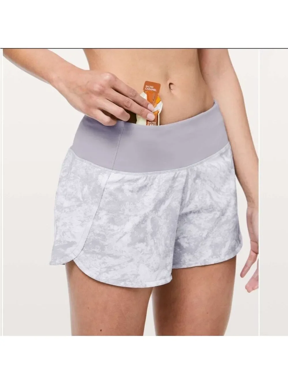 Lululemon Run Times Short II 4” Inseam Low Rise Washed Marble White Grey SZ 12